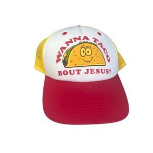 Wanna Taco Bout Jesus Trucker Hat Yellow/Red Mesh‎ Adjustable Mark 16:15 Verse